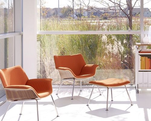 Herman Miller Swoop Orange Lounge Chair and Ottoman
